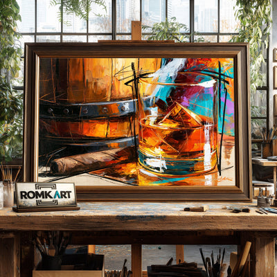 Cigar and Whiskey Still Life Oil Painting - image 2