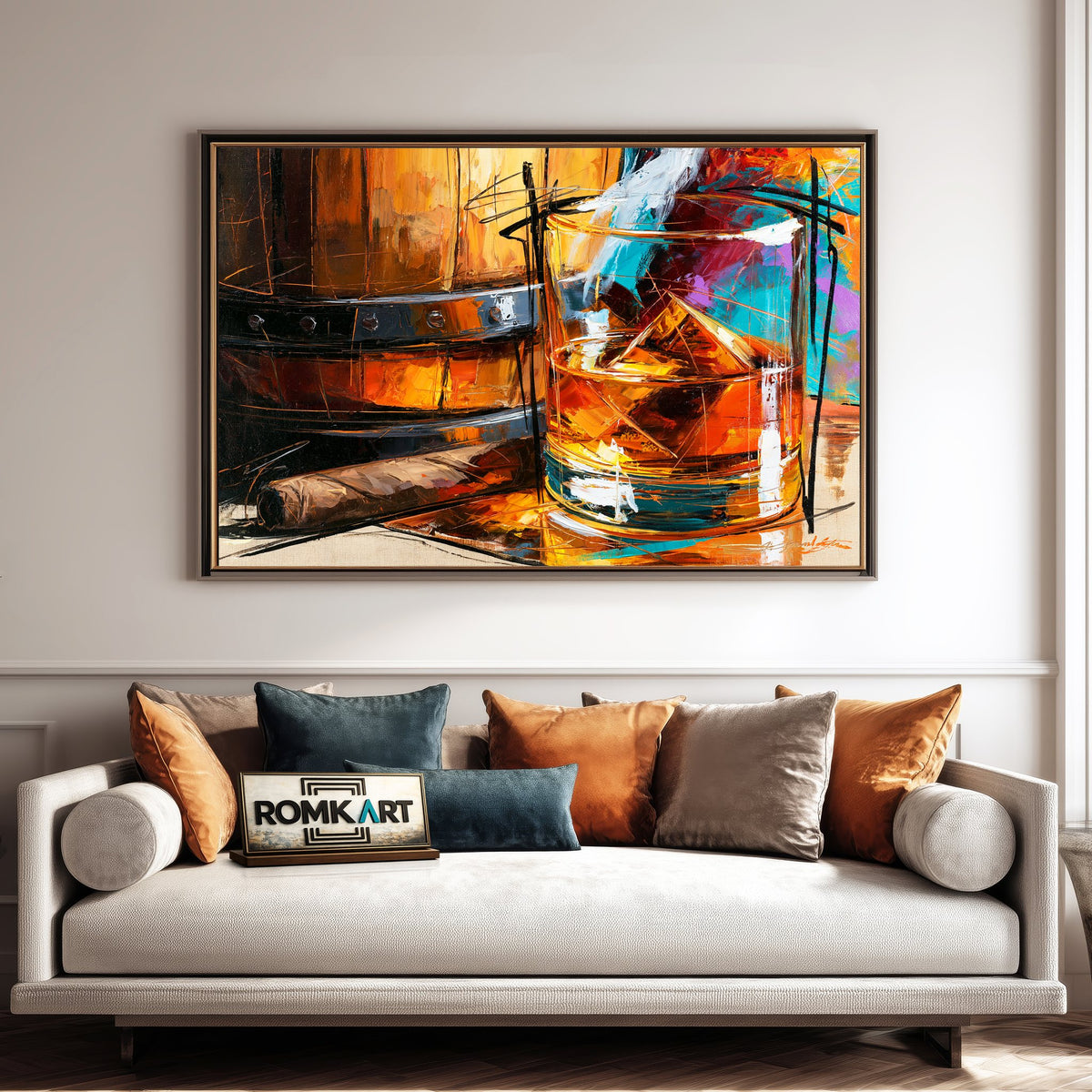 Cigar and Whiskey Still Life Oil Painting - image 4