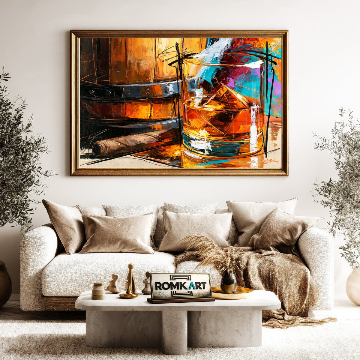 Cigar and Whiskey Still Life Oil Painting - image 5