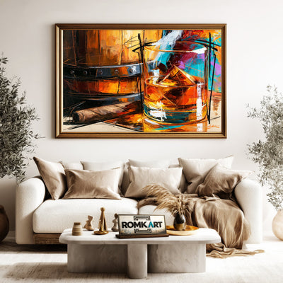 Cigar and Whiskey Still Life Oil Painting - image 5