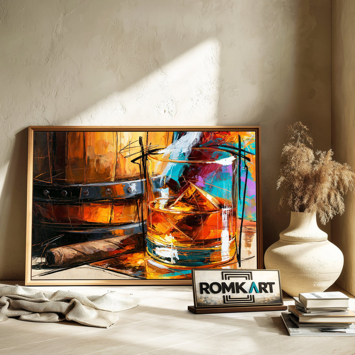 Cigar and Whiskey Still Life Oil Painting - image 6