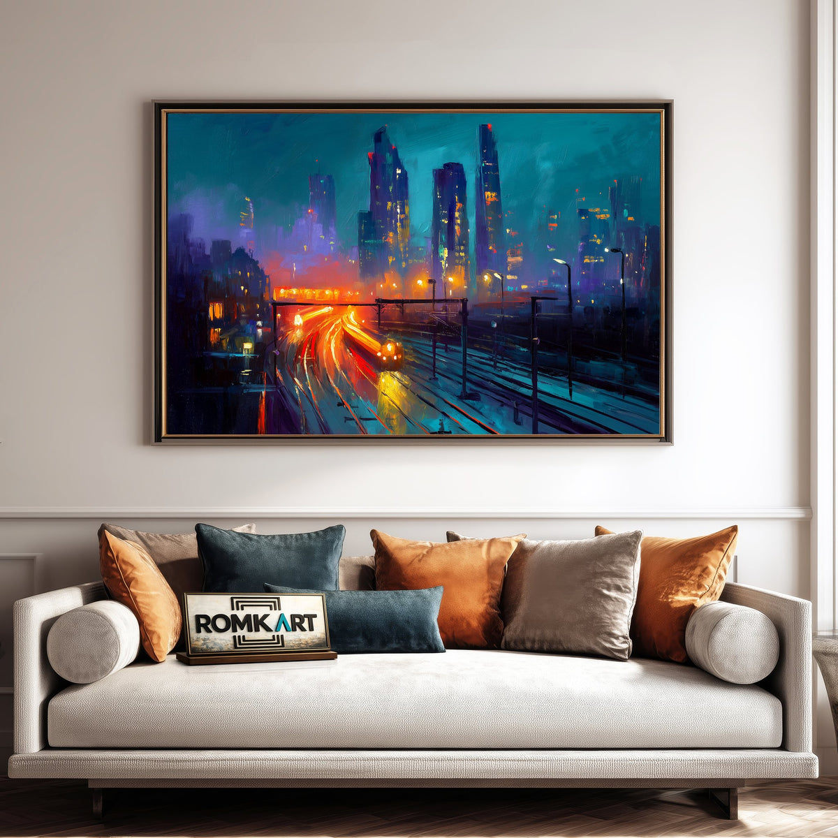 City Skyline at Night Cityscape Oil Painting - image 4