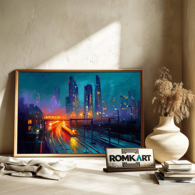 City Skyline at Night Cityscape Oil Painting - image 6