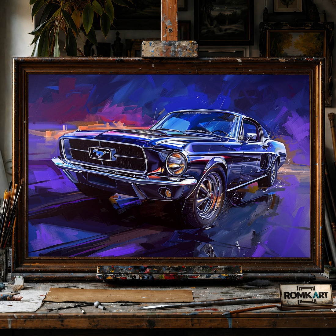 Classic Ford Mustang Fighter Aircraft Oil Painting