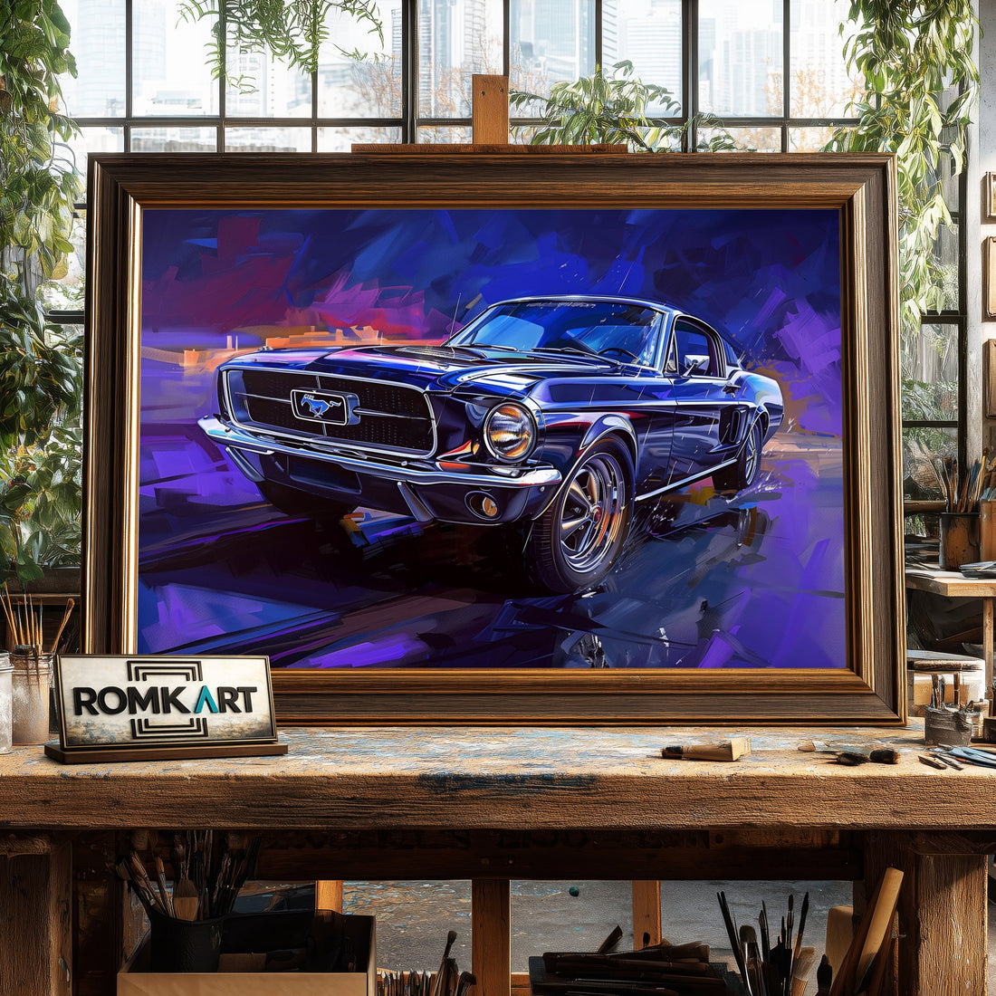 Classic Ford Mustang Fighter Aircraft Oil Painting
