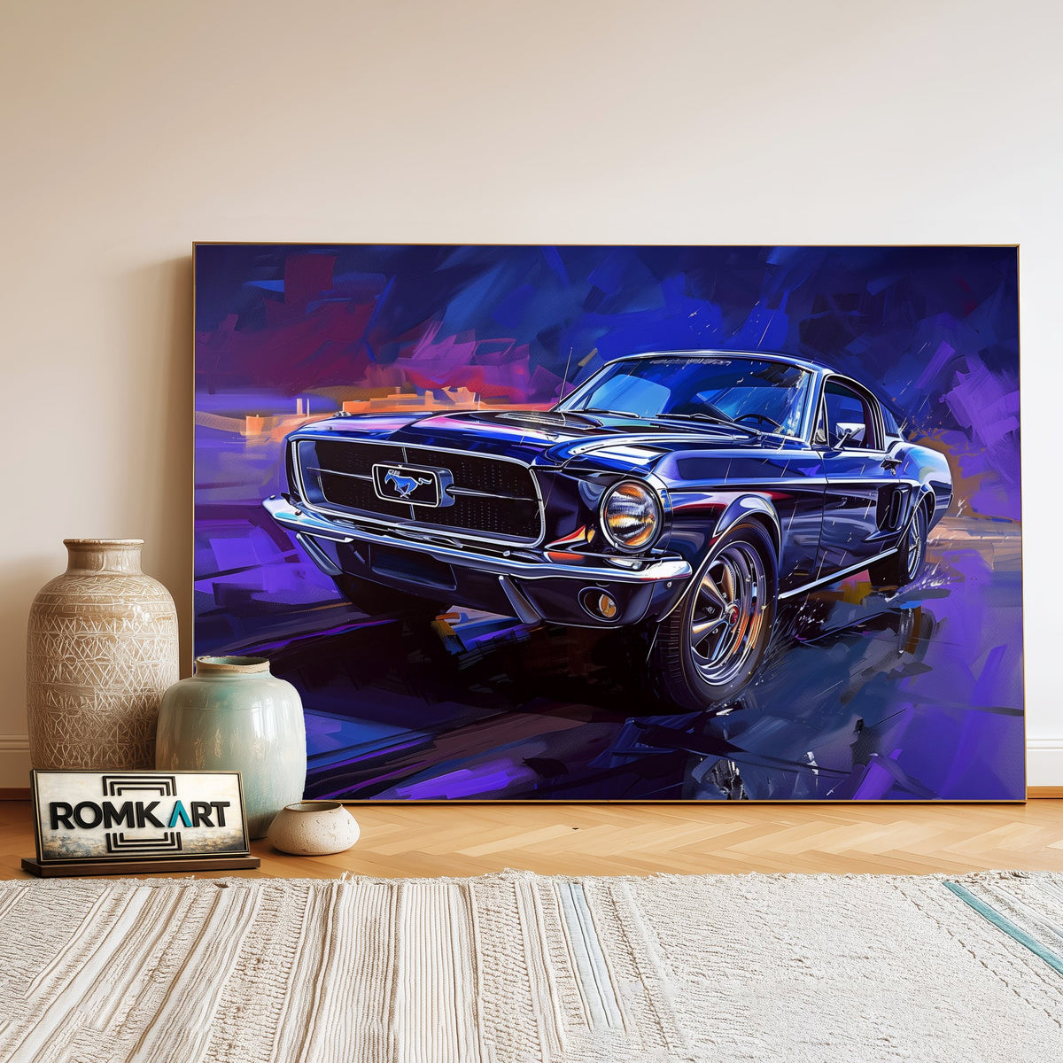 Classic Ford Mustang Fighter Aircraft Oil Painting - image 3