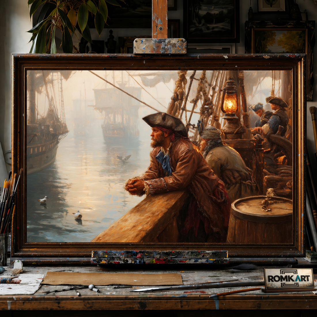 Classic Pirate Ship hand-painted oil painting on canvas