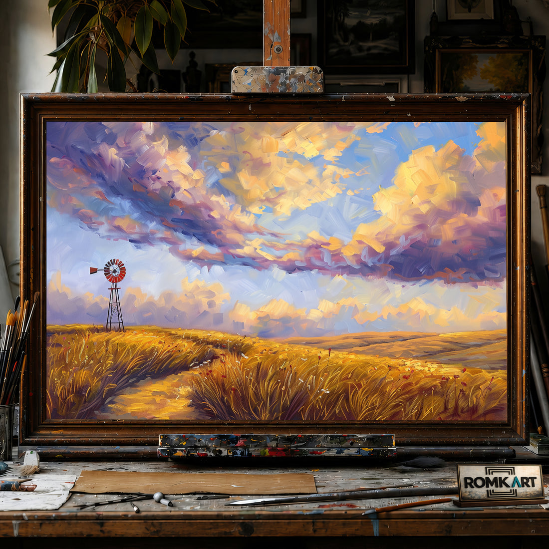 Classic Windmill Landscape hand-painted oil painting on canvas