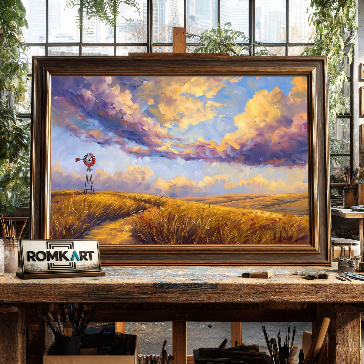 Classic Windmill Landscape Oil Painting - image 2