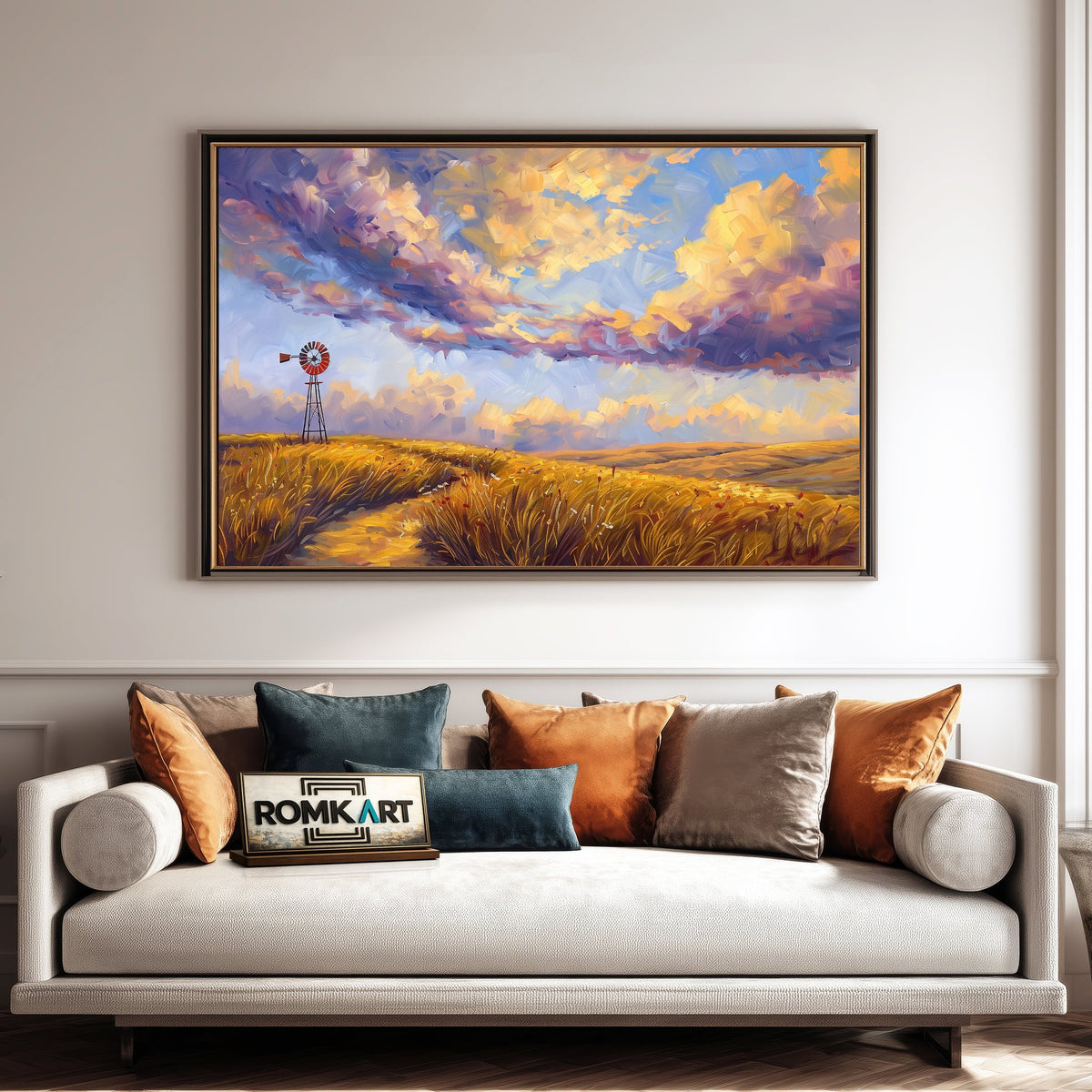 Classic Windmill Landscape Oil Painting - image 4