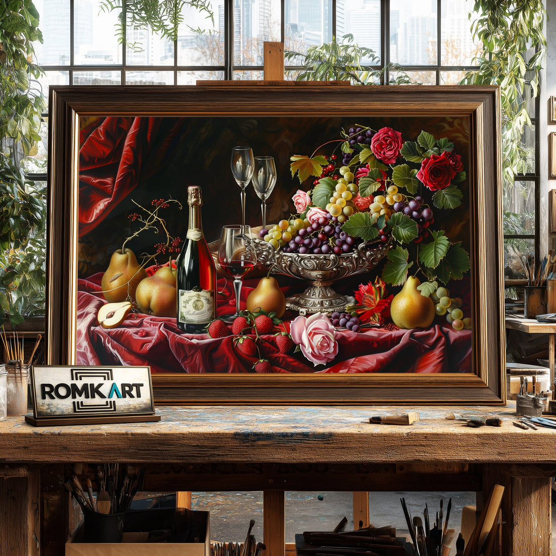 Classic Wine and Fruit hand-painted oil painting on canvas