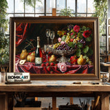 Classic Wine and Fruit Food Still Life Oil Painting - image 2