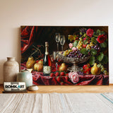 Classic Wine and Fruit Food Still Life Oil Painting - image 3