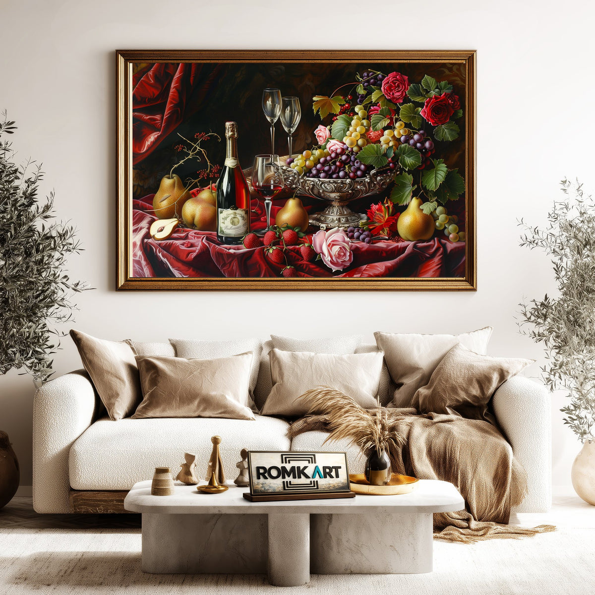 Classic Wine and Fruit Food Still Life Oil Painting - image 5