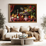 Classic Wine and Fruit Food Still Life Oil Painting - image 5