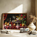 Classic Wine and Fruit Food Still Life Oil Painting - image 6