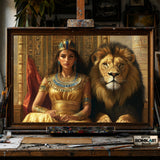Cleopatra and Lion hand-painted oil painting on canvas