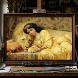 Cleopatra and Majestic Lion hand-painted oil painting on canvas