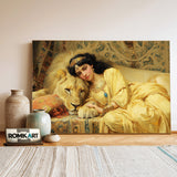 Cleopatra and Majestic Lion Historical Oil Painting - image 3