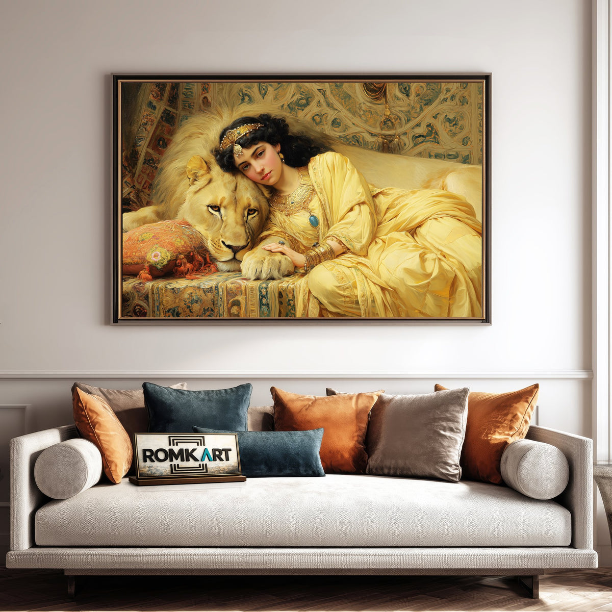 Cleopatra and Majestic Lion Historical Oil Painting - image 4
