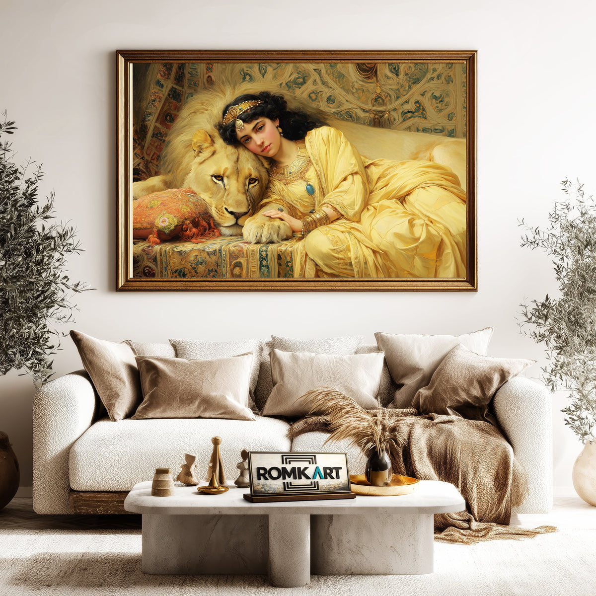 Cleopatra and Majestic Lion Historical Oil Painting - image 5