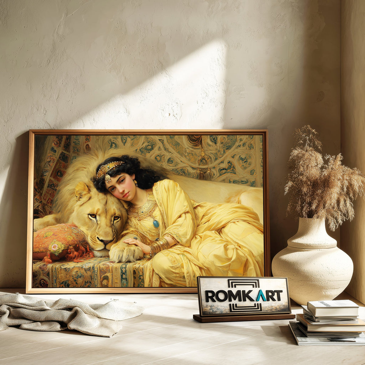Cleopatra and Majestic Lion Historical Oil Painting - image 6
