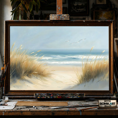 Coastal Grasses Beach hand-painted oil painting on canvas