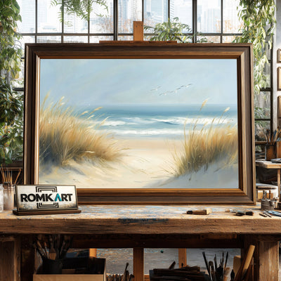 Coastal Grasses Beach Seascape Oil Painting - image 2
