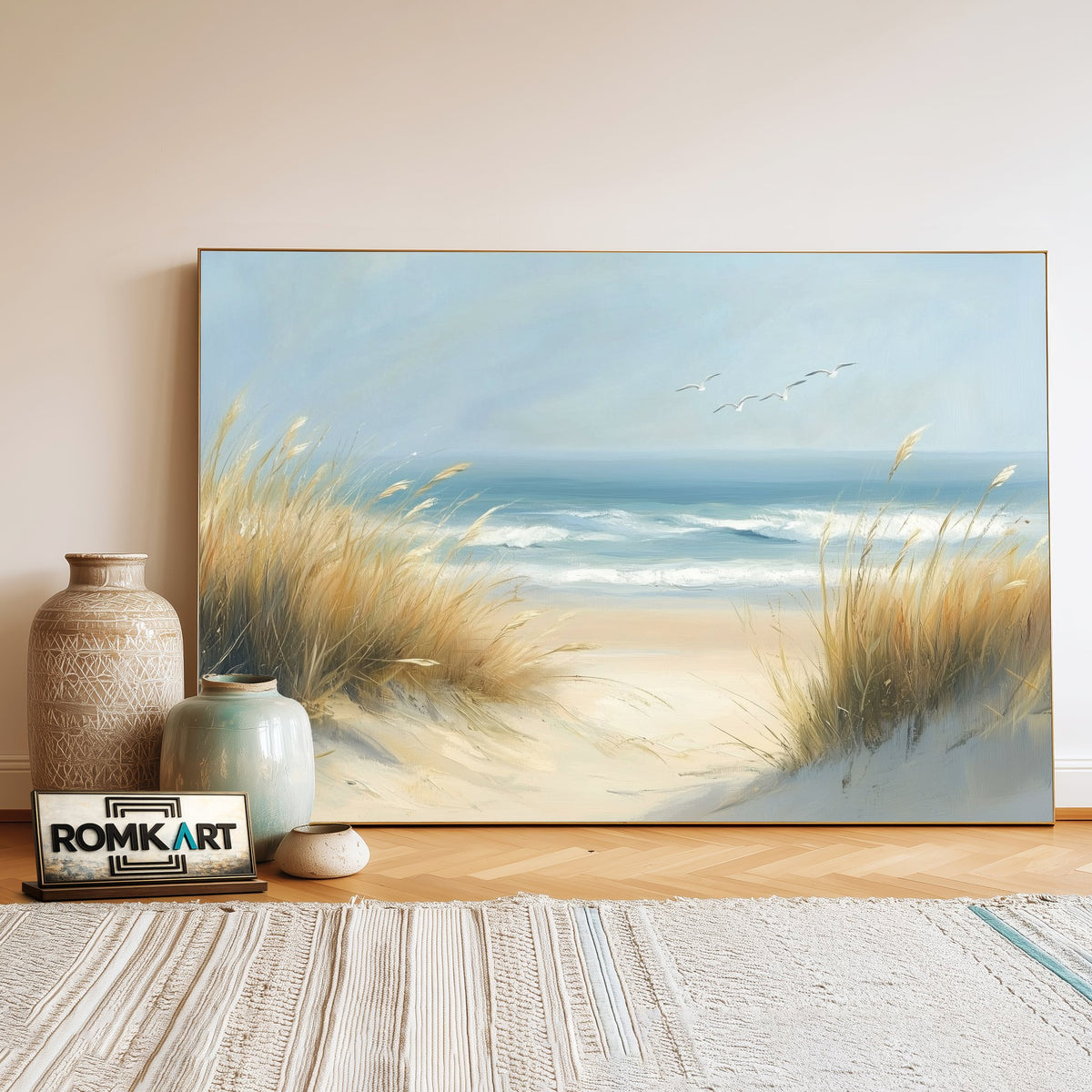Coastal Grasses Beach Seascape Oil Painting - image 3