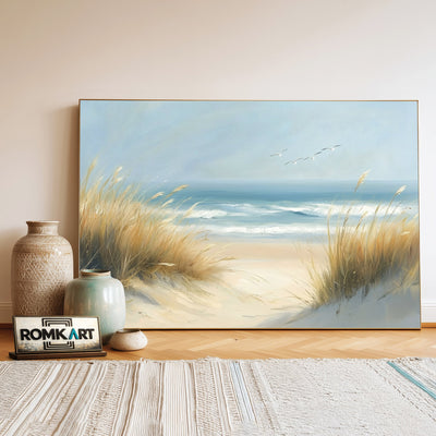 Coastal Grasses Beach Seascape Oil Painting - image 3