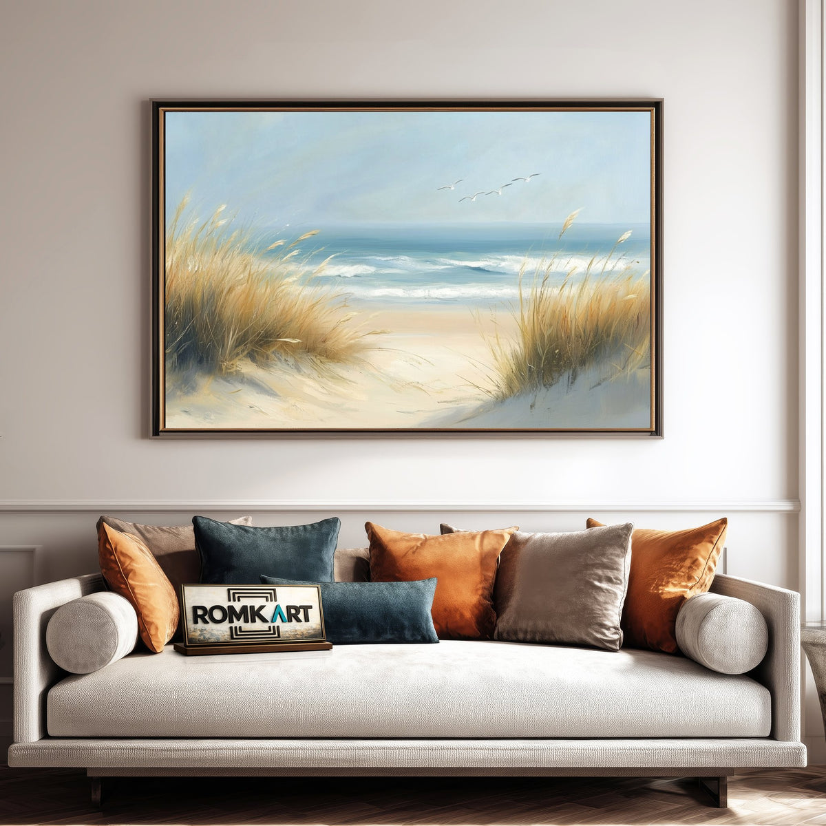 Coastal Grasses Beach Seascape Oil Painting - image 4