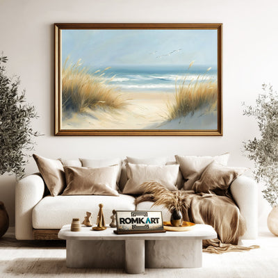 Coastal Grasses Beach Seascape Oil Painting - image 5