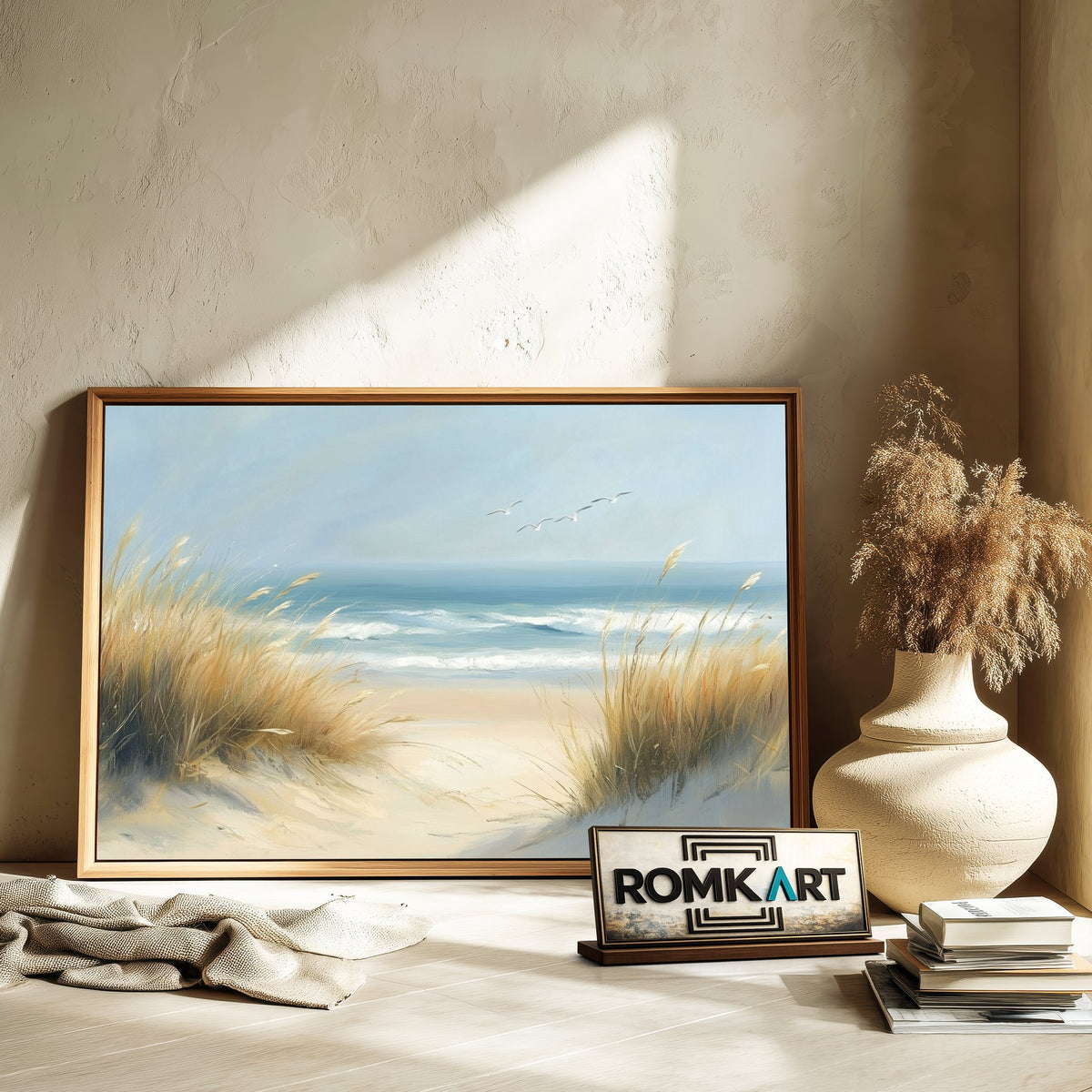Coastal Grasses Beach Seascape Oil Painting - image 6