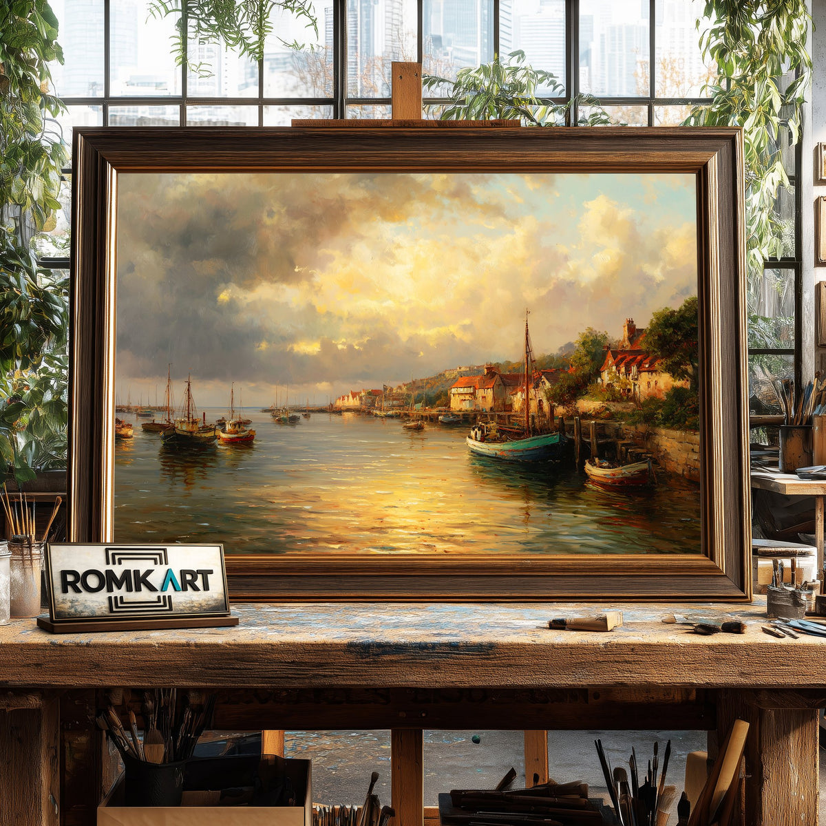 Coastal Harbor Oil Painting - image 2