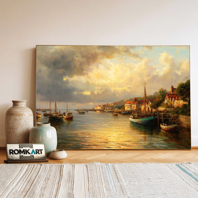 Coastal Harbor Oil Painting - image 3