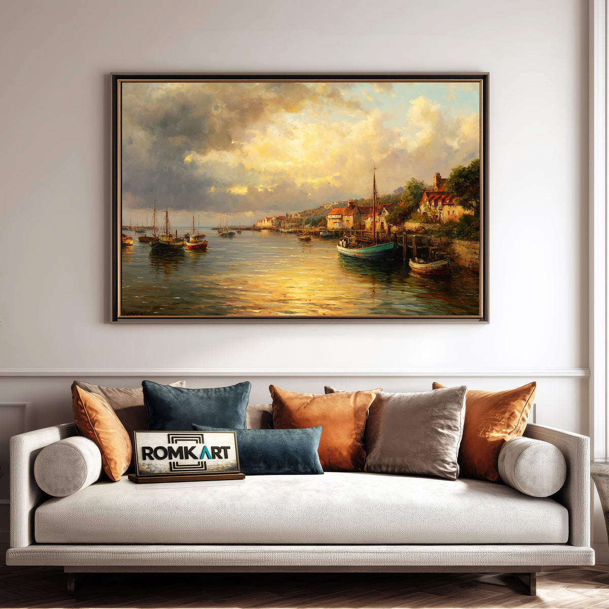 Coastal Harbor Oil Painting - image 4