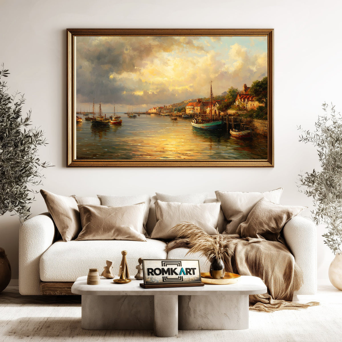 Coastal Harbor Oil Painting - image 5