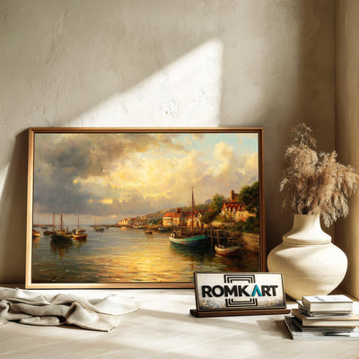 Coastal Harbor Oil Painting - image 6