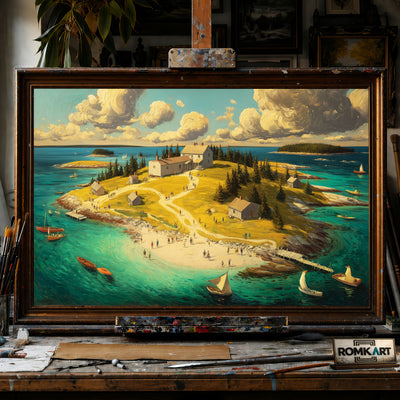 Coastal Island hand-painted oil painting on canvas