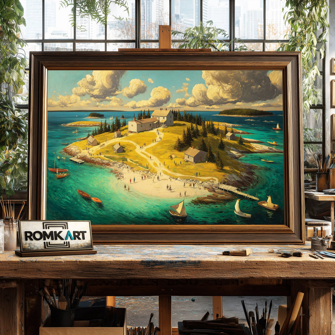 Coastal Island hand-painted oil painting on canvas
