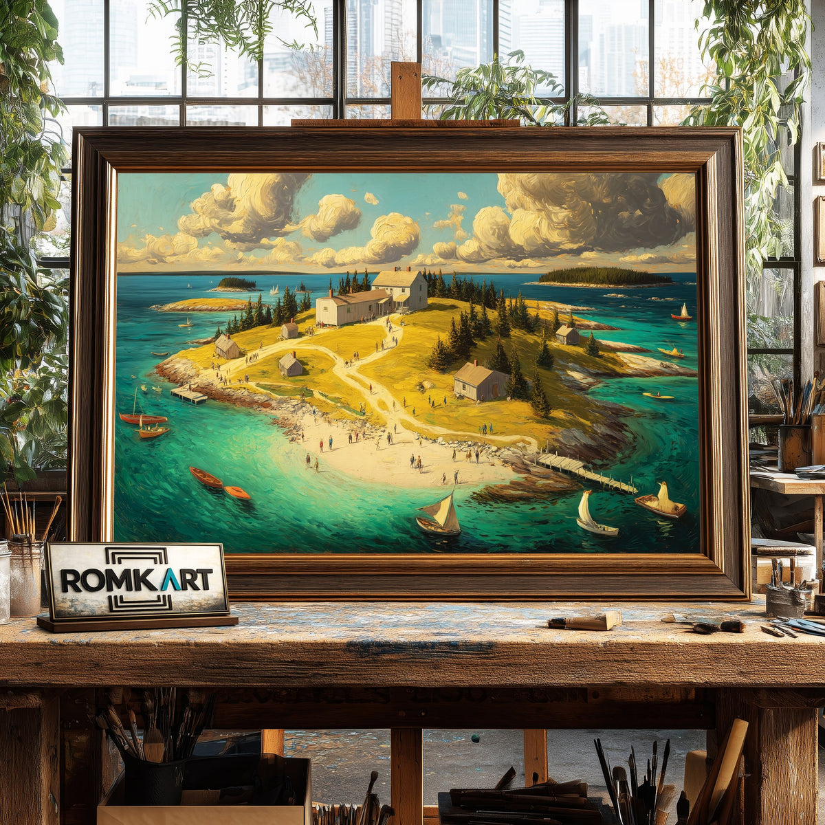 Coastal Island Seascape Oil Painting - image 2