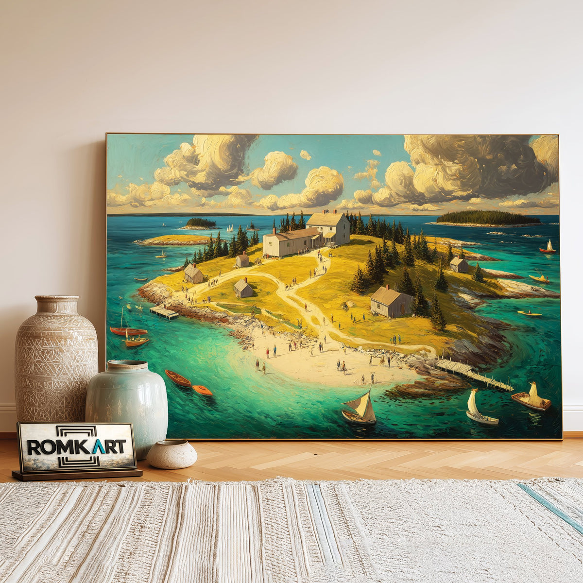 Coastal Island Seascape Oil Painting - image 3