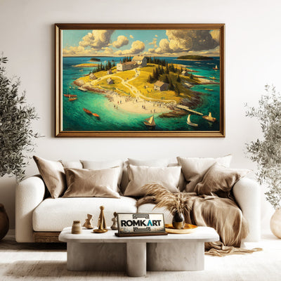 Coastal Island Seascape Oil Painting - image 5