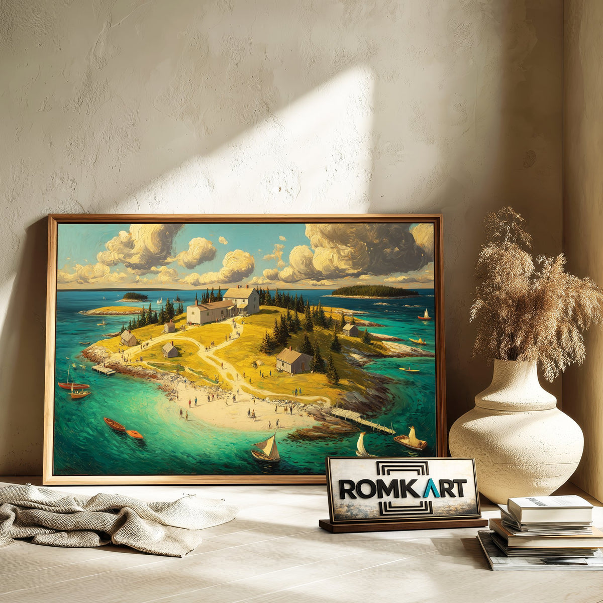 Coastal Island Seascape Oil Painting - image 6