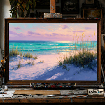 Coastal Landscape at Sunset hand-painted oil painting on canvas