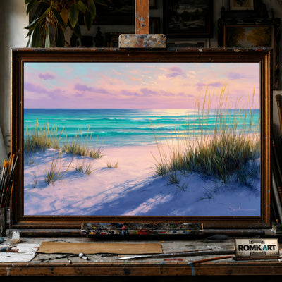 Coastal Landscape at Sunset hand-painted oil painting on canvas