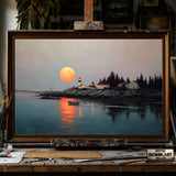 Coastal Lighthouse - Hand-Painted Oil Painting - View 1