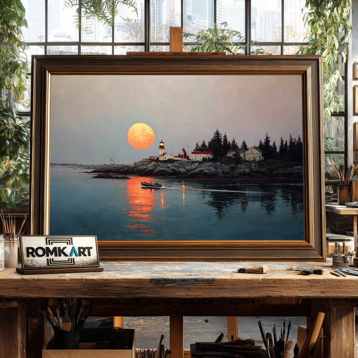 Coastal Lighthouse Oil Painting - image 2