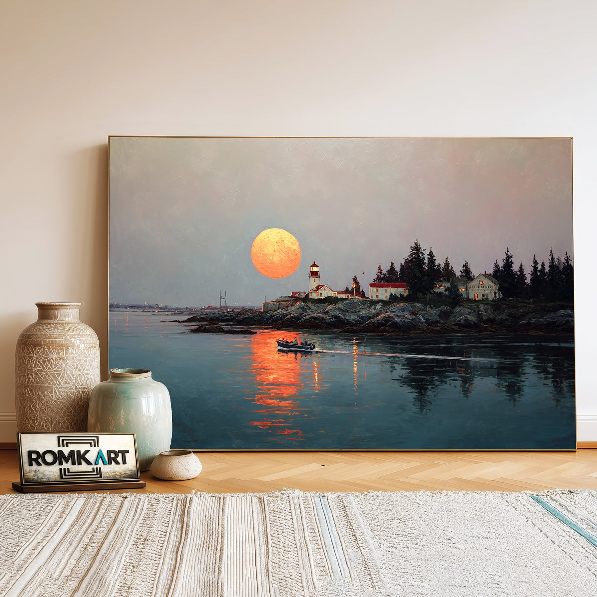 Coastal Lighthouse Oil Painting - image 3