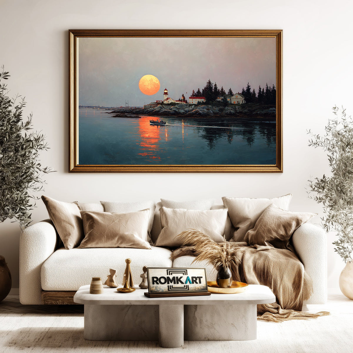 Coastal Lighthouse Oil Painting - image 5